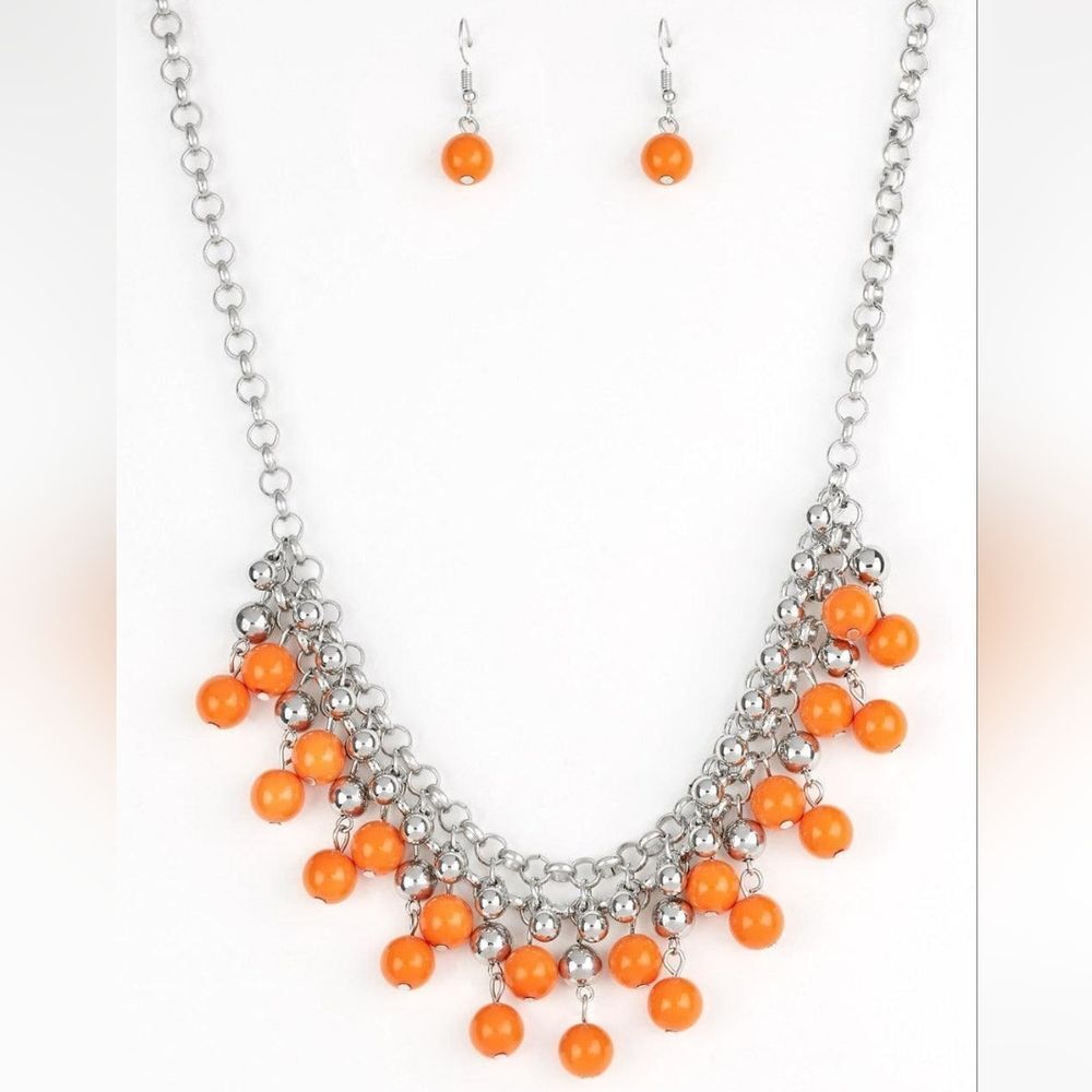 Friday Night Fringe Orange Necklace and Earring Set
